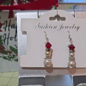 Elegant Red and Pearl Earrings